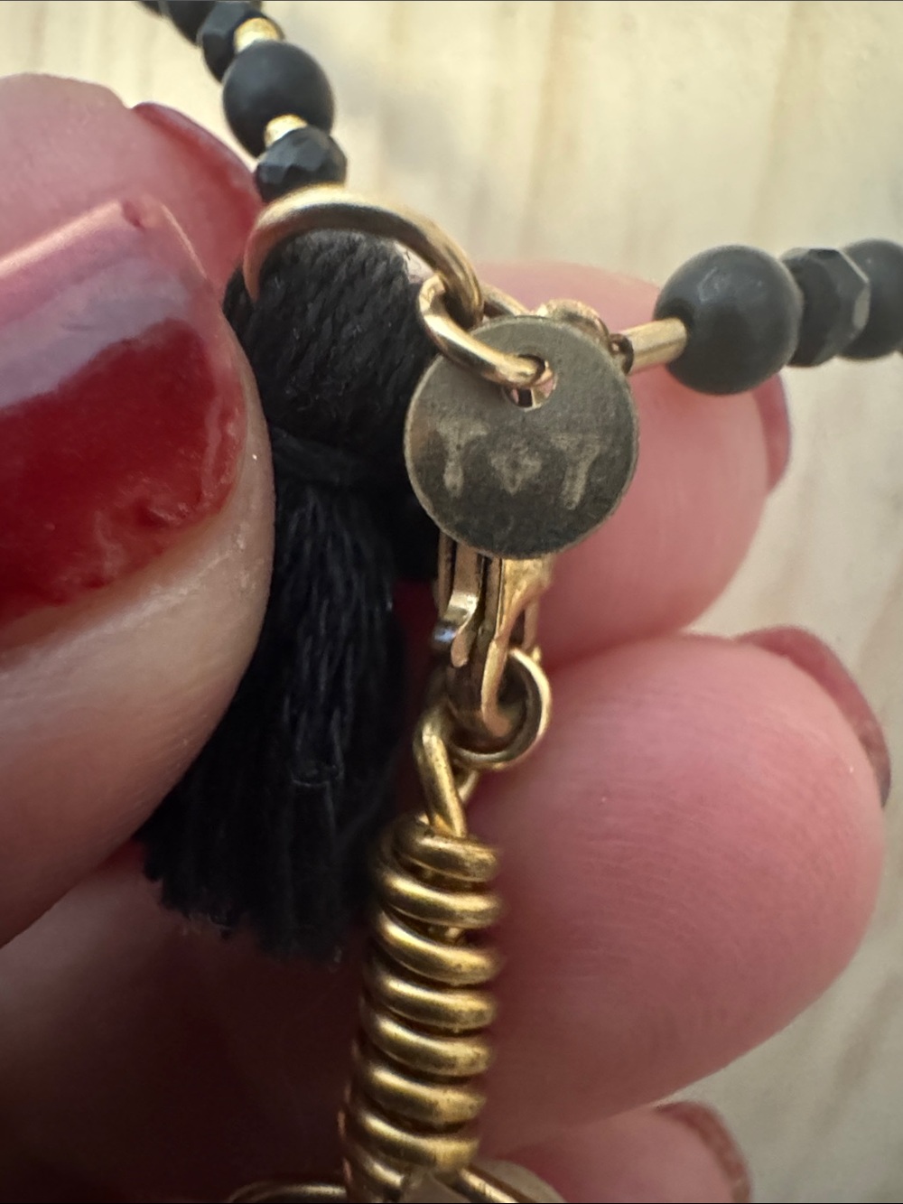 Twine and Twig Black Beaded Layered Necklace with Tassel and White Stone Pendant - Picture 3 of 4
